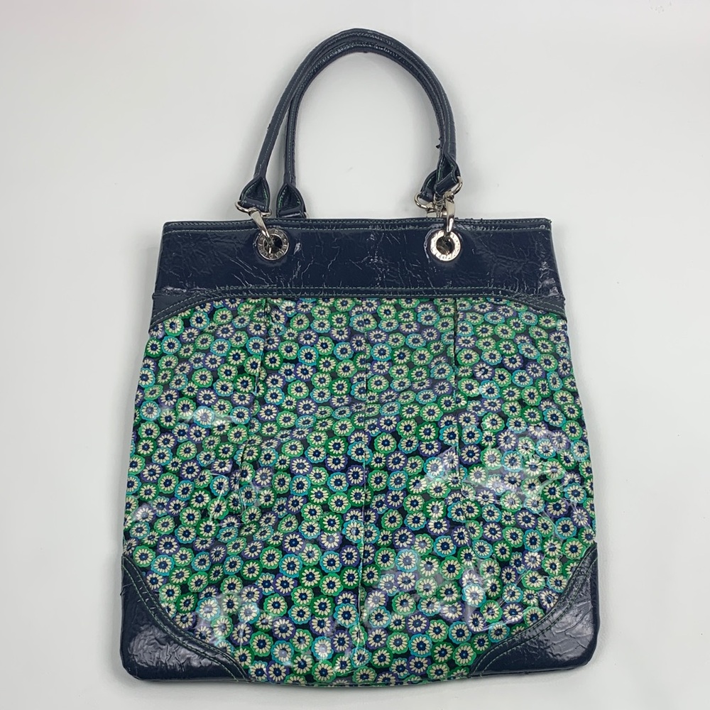 Vera Bradley Daisy Floral Patterned Tote Bag Navy Blue Green Pockets lined